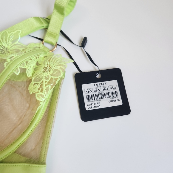 💋SET💋 Honey Birdette AMELIE LIME BRA 38H thong XL brief XL NWT - Picture 8 of 12